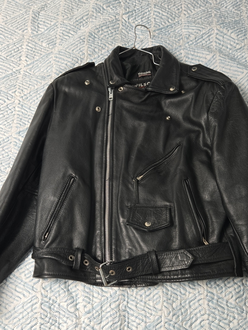 Wilson Black Leather Motorcycle Bomber Jacket